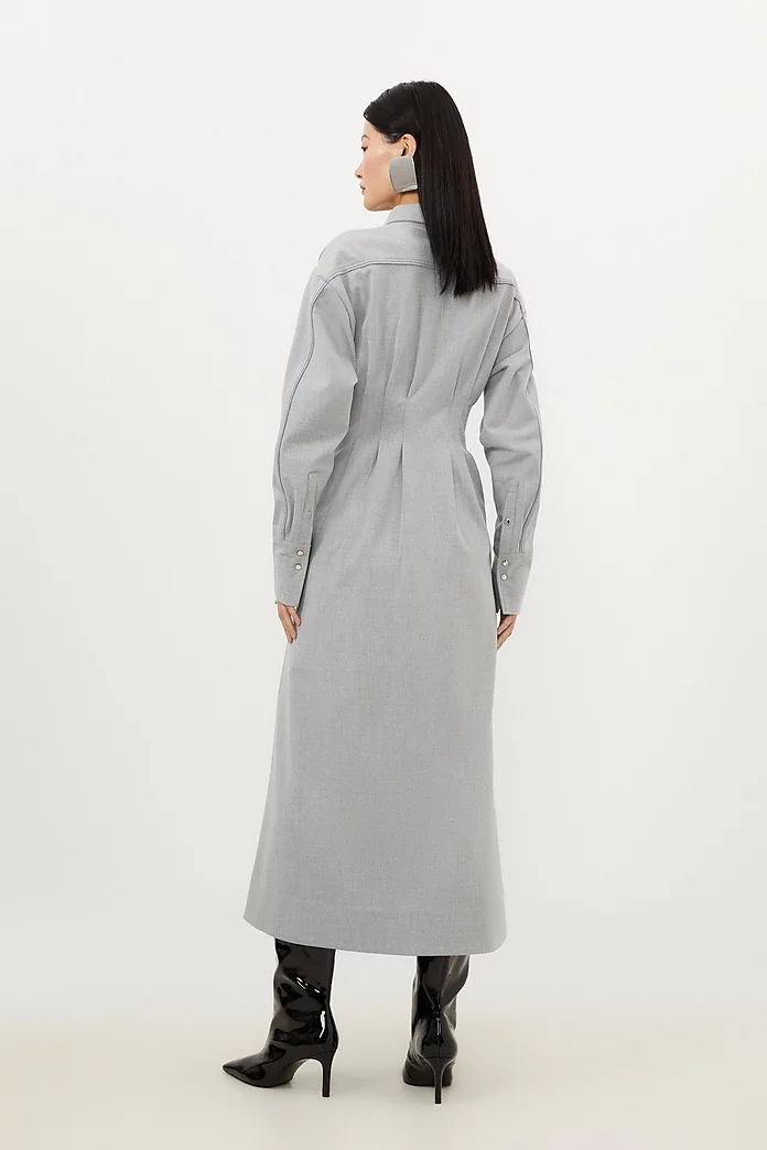 Petite Grey Marl Wool Mix Shirt Midi Dress | Karen Millen Petite Grey Marl Wool Mix Shirt Midi Dress | Karen Millen